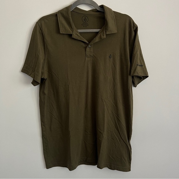 Volcom Olive Green Short Sleeve Polo Shirt-Men’s Size Medium - Picture 1 of 7
